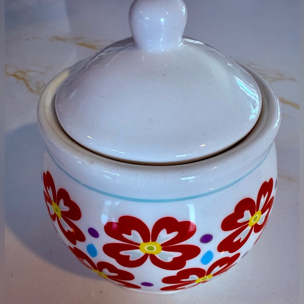The Pioneer Woman Sugar Dish With Lid Jar - Red and White